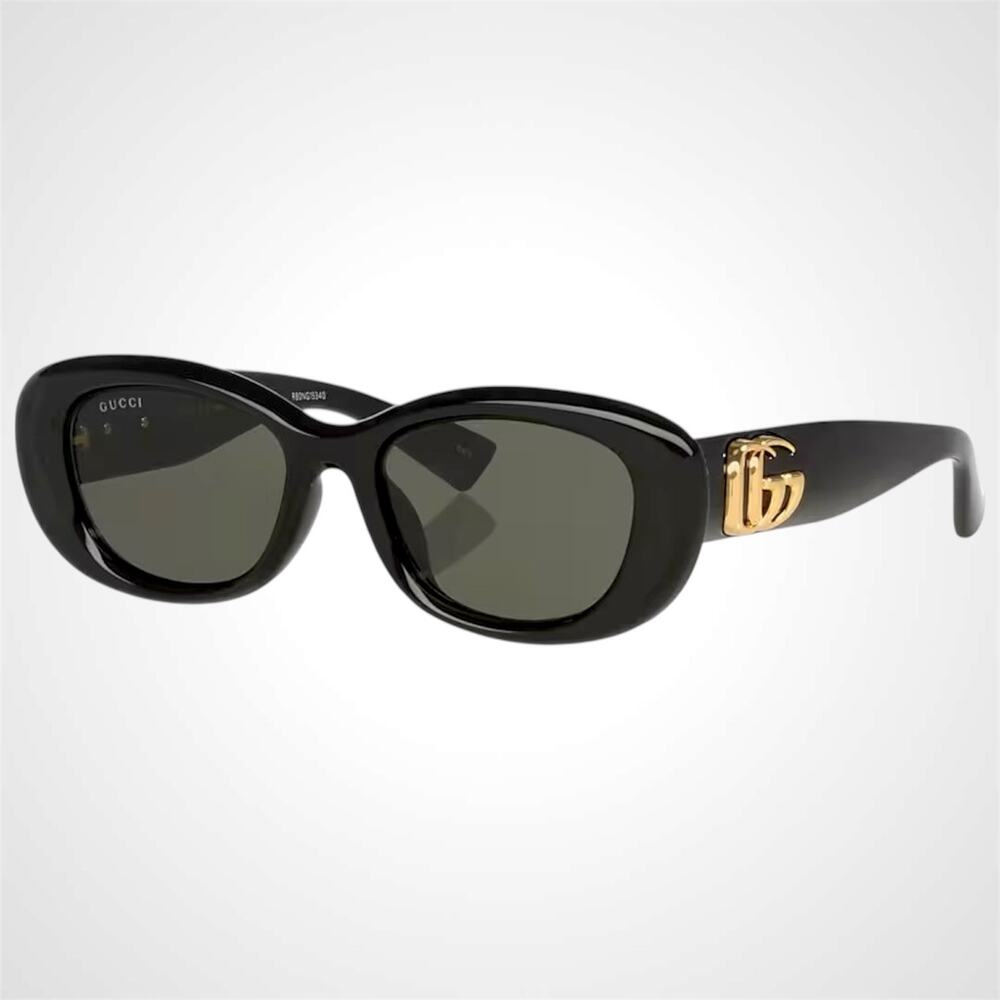 New GUCCI Sunglasses Black Oval Round Gold Metal GG 53mm Authentic Gucci